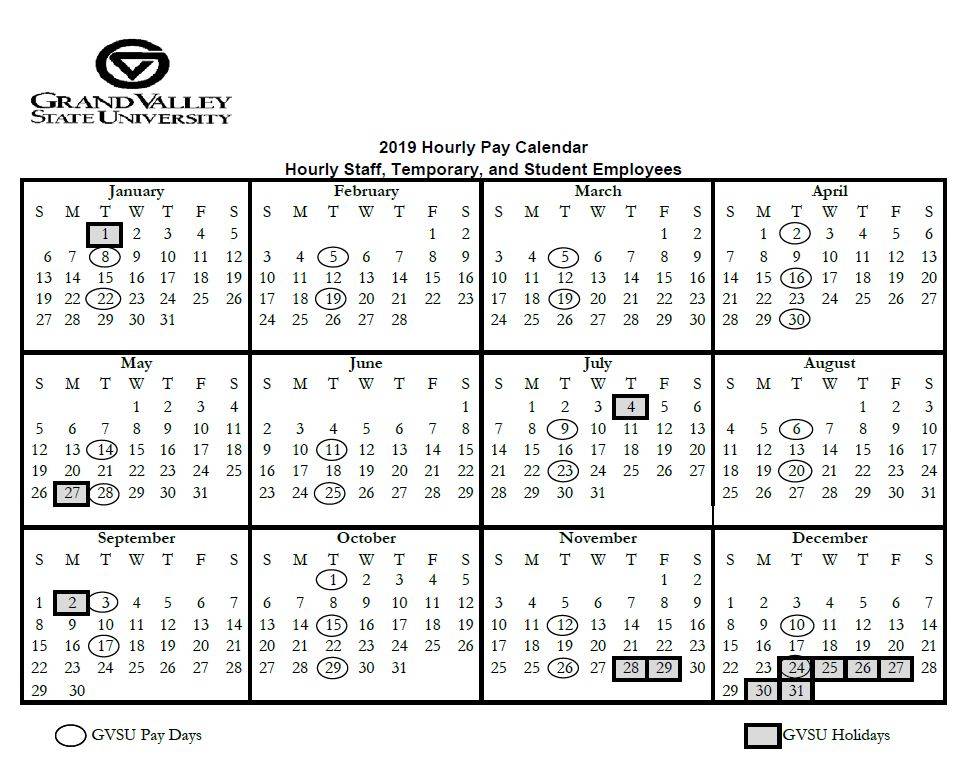 gvsu academic calendar 2021 22 Pay And Holiday Calendars Payroll Office Grand Valley State University gvsu academic calendar 2021 22